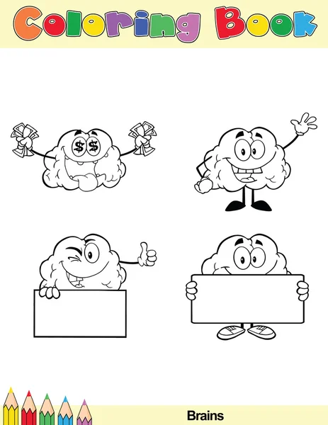 Coloring Book Page Brain Character 5 — Stock Photo, Image