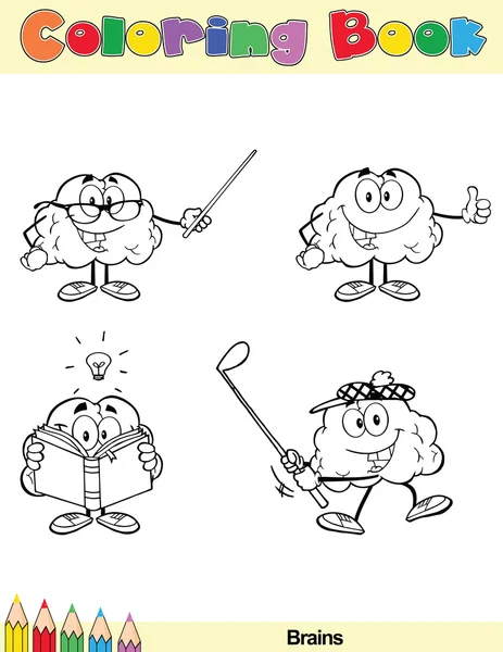 Coloring Book Page Brain Character 6 — Stock Photo, Image