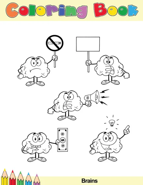 Coloring Book Page Brain Character 7 — Stock Photo, Image