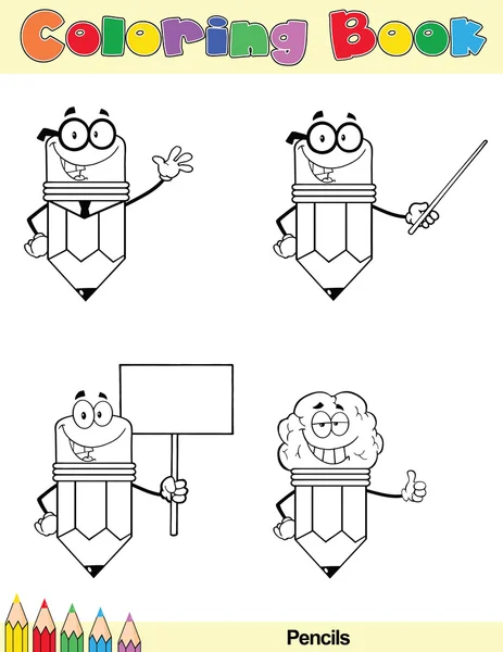 Coloring Book Page Pencil Character 3 — Stock Photo, Image