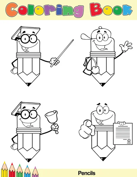 Coloring Book Page Pencil Character 4 — Stock Photo, Image