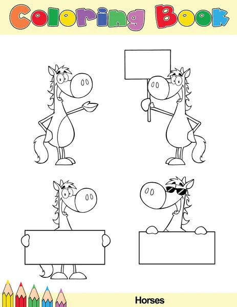 Coloring Book Page Horse Character 1 — Stock Photo, Image