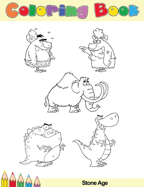 Coloring Book Page Stone Age Characters — Stock Photo, Image