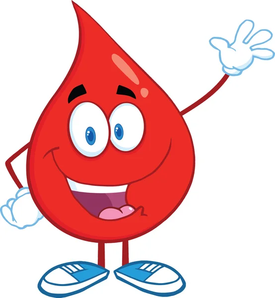 Red Blood Drop Cartoon Character Waving For Greeting — Stock Photo, Image