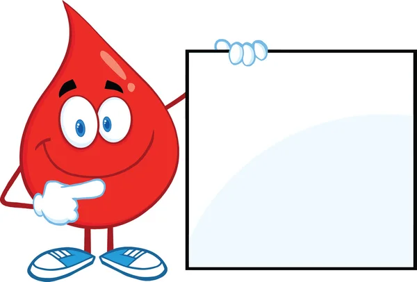 Red Blood Drop Character showing a blank sign — стоковое фото