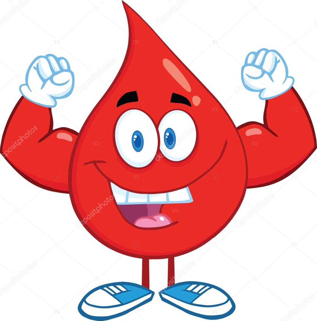 Red Blood Drop Character Showing Muscle Arms