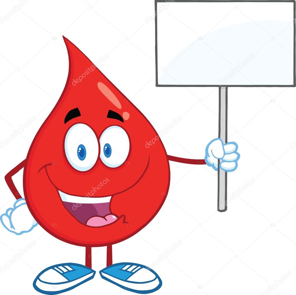 Red Blood Drop Character Holding Up A Blank Sign