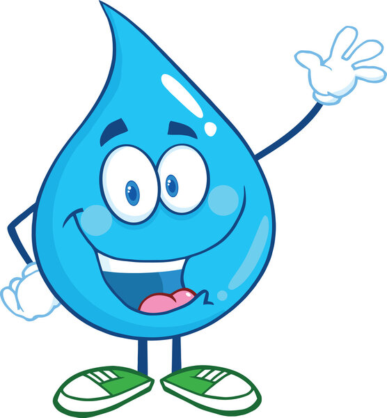Water Drop Cartoon Character Waving For Greeting
