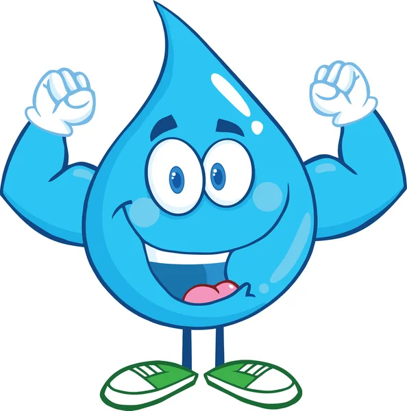 Water Drop Cartoon Character Showing Muscle Arms — Stock Photo, Image