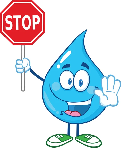 Carácter de dibujos animados gota de agua sosteniendo una señal de stop — Foto de Stock