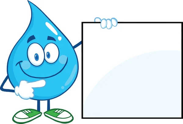 Water Drop Cartoon Character showing a blank sign — стоковое фото