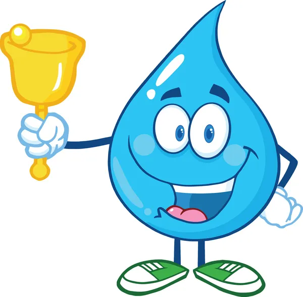 Water drop karakter zwaaien een bel voor donatie — Stockfoto