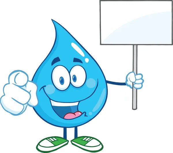 Water Drop Character Holding Up A Blank Sign — Stock Photo, Image