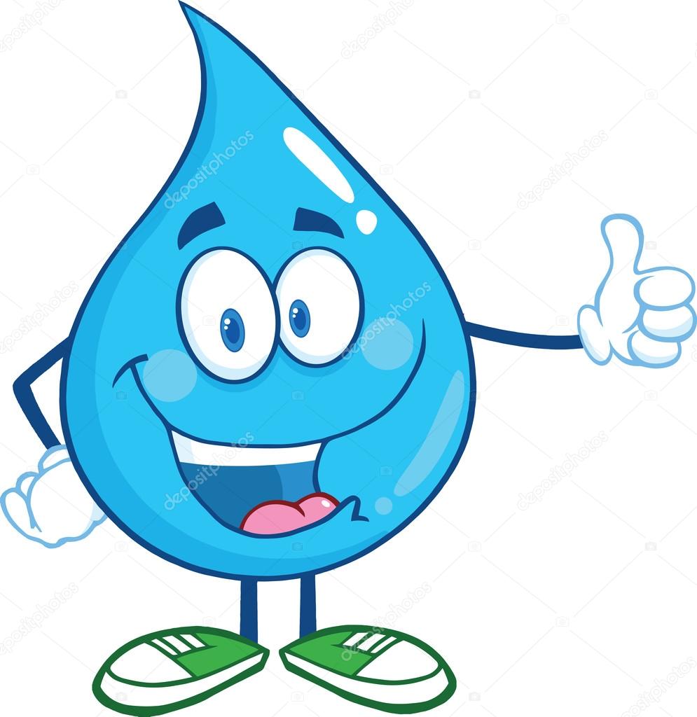 Carácter de gota de agua feliz dando un pulgar hacia arriba Ilustración de  stock #29806029 de ©HitToon, image size:995x1024