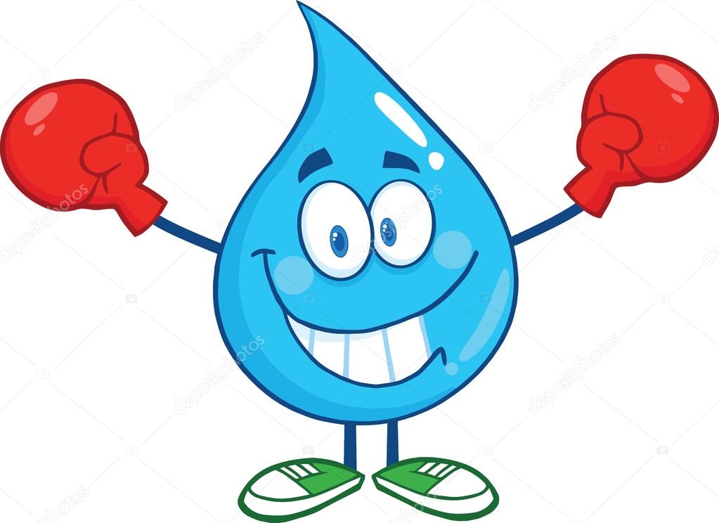 Smiling Water Drop Character With Boxing Gloves