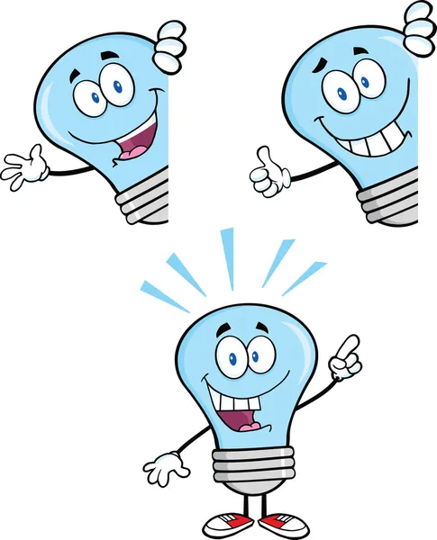 Blue Light Bulb Characters Set — Stock Photo, Image