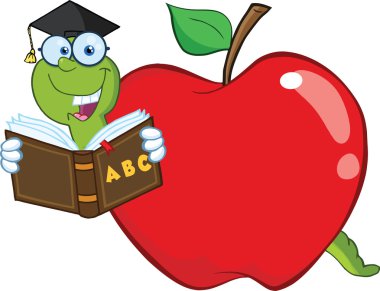 içinde elma okul kitap okuyarak solucan