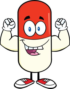 hap kapsül karikatür karakter gösteren kas kol