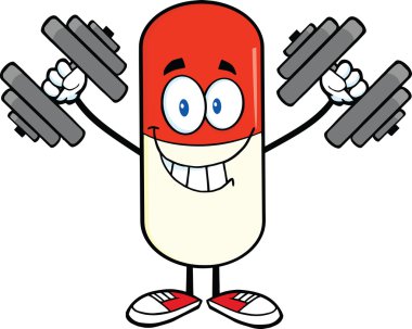 dumbell ile hap kapsül karikatür karakter eğitimi
