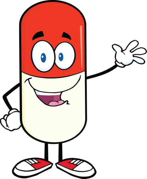 Pill Capsule Character Waving For Greeting — Stock Photo, Image