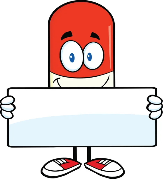 Pill Capsule Cartoon Character Holding A Banner — Stock Photo, Image