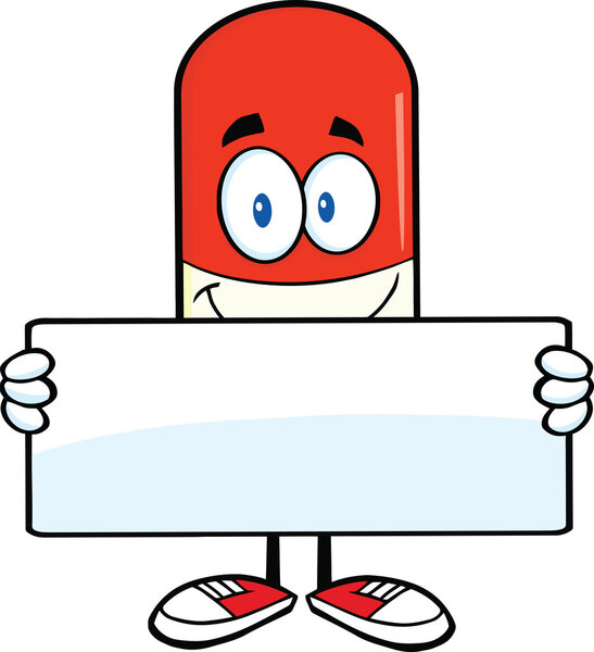 Pill Capsule Cartoon Character Holding A Banner
