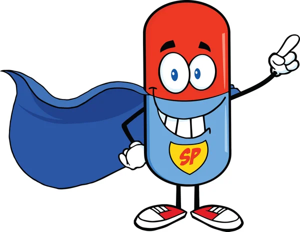 Píldora cápsula héroe personaje de dibujos animados —  Fotos de Stock