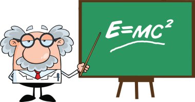 komik bilim adamı ya da Profesör einstein formülü sunan göstergesi ile