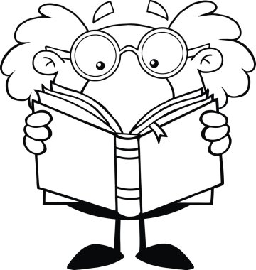 siyah-beyaz komik bilim adamı ya da kitap okuyarak Profesör
