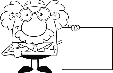 siyah-beyaz bilim adamı ya da boş bir işaret gösteren Profesör