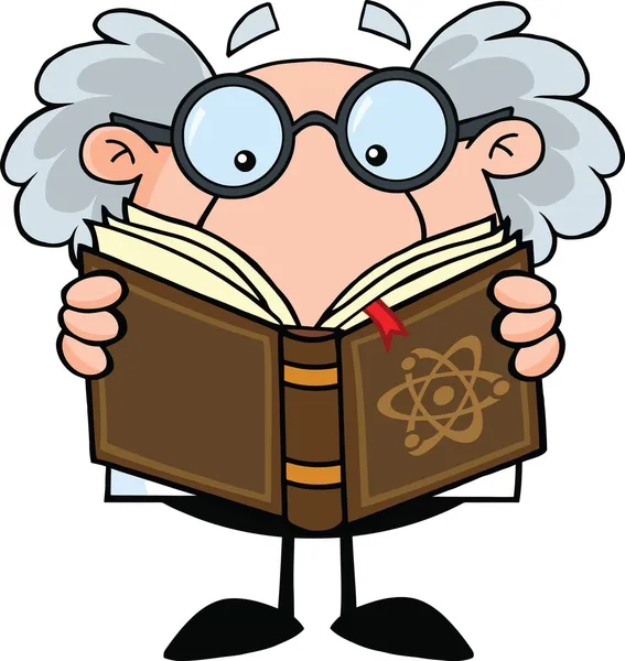 Grappige wetenschapper of hoogleraar lezen van een boek — Stockfoto