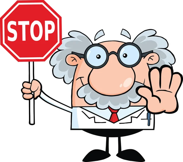 Scientist Or Professor Holding A Stop Sign — Stock Photo, Image