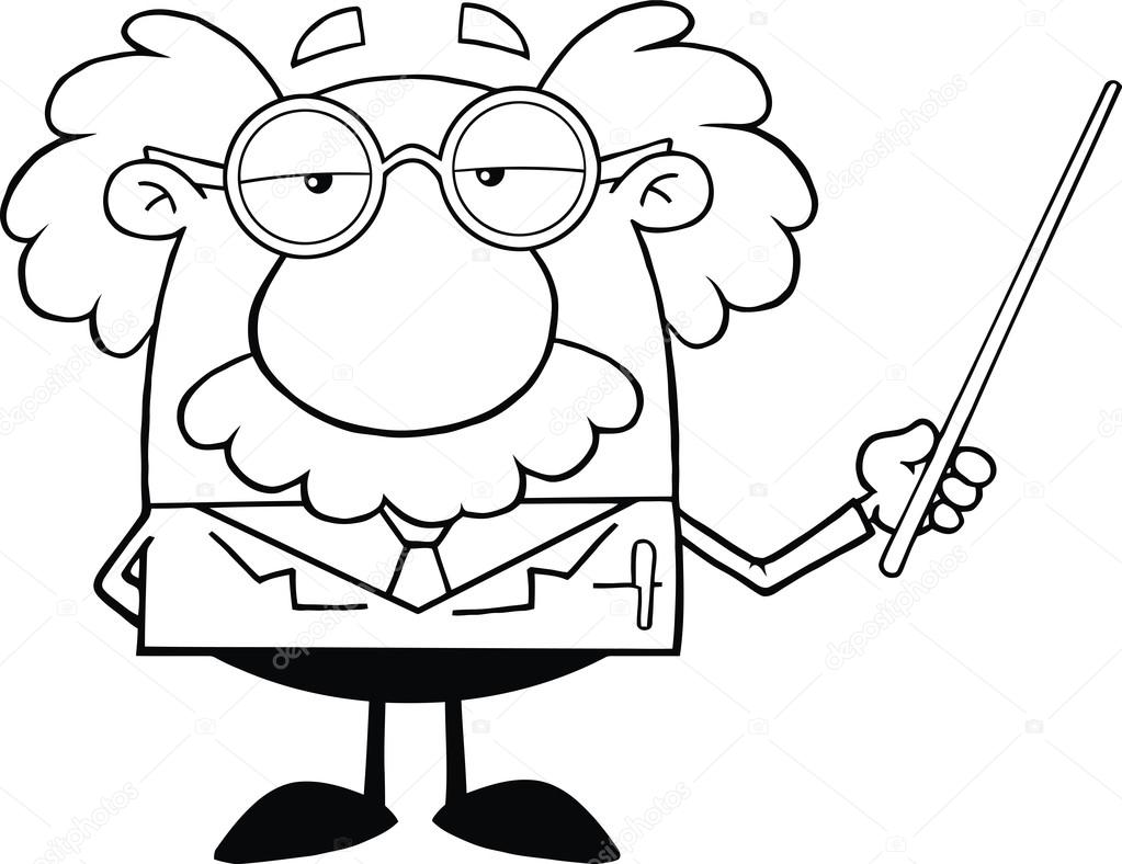 Black And White Funny Scientist Or Professor Holding A Pointer