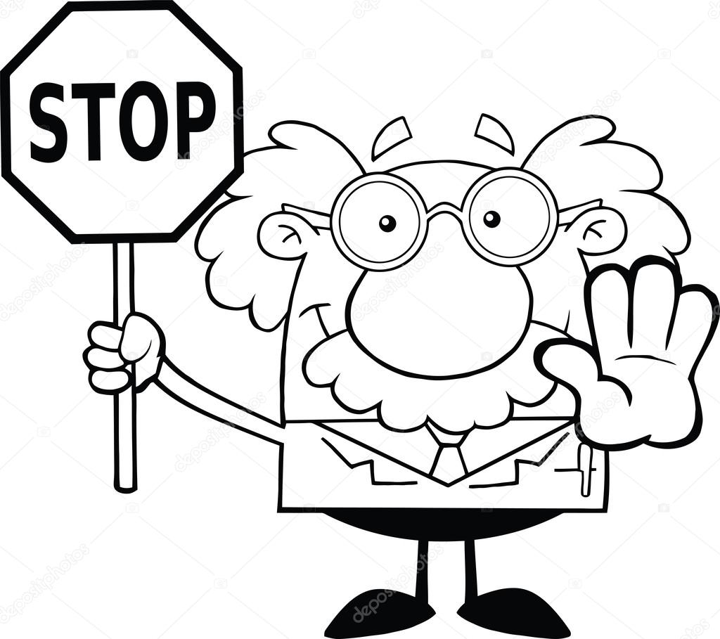 Black And White Scientist Or Professor Holding A Stop Sign