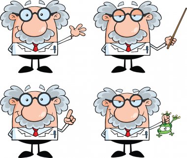 Scientist Or Professor Cartoon Characters Set Collection 4