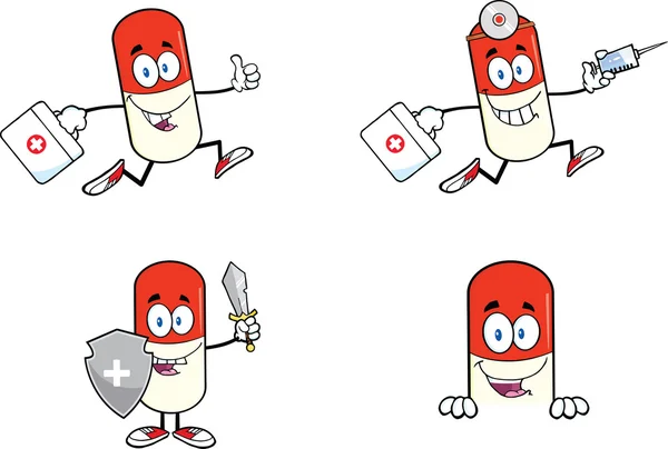 錠剤カプセルの漫画のキャラクター コレクション 3 セットします。 — ストック写真