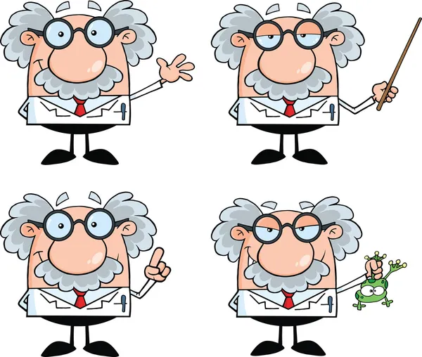 Scientist Or Professor Cartoon Characters Set Collection 4 — Stock Photo, Image