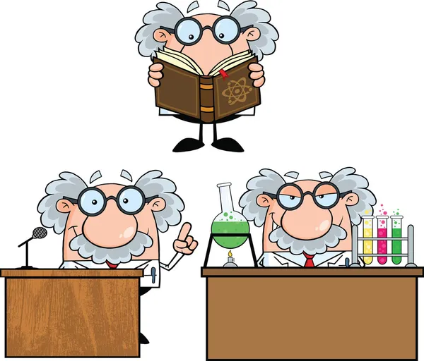 Scientist Or Professor Cartoon Characters Set Collection 6 — Stock Photo, Image