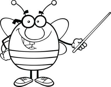zwart-wit pudgy bee stripfiguur met glazen houden een pointer