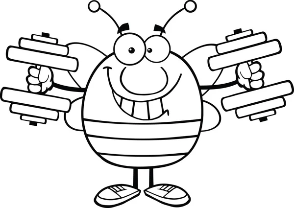 Fekete-fehér dundi méh karikatúra jellegű képzés a súlyzó — Stock Fotó