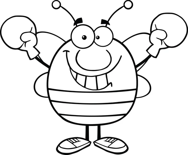 Black And White Pudgy Bee Cartoon Character Wearing Boxing Gloves — Stock Photo, Image