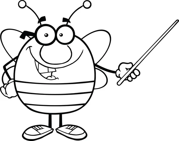 Black And White Pudgy Bee Cartoon Character With Glasses Holding A Pointer — Stock Photo, Image