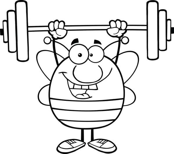 Black And White Pudgy Bee Cartoon Character Lifting Weights — Stock Photo, Image