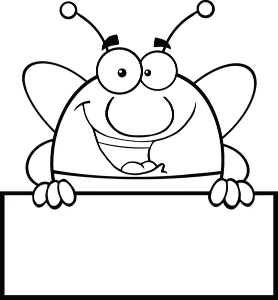 Black And White Pudgy Bee Cartoon Character Over Blank Sign — Stockfoto