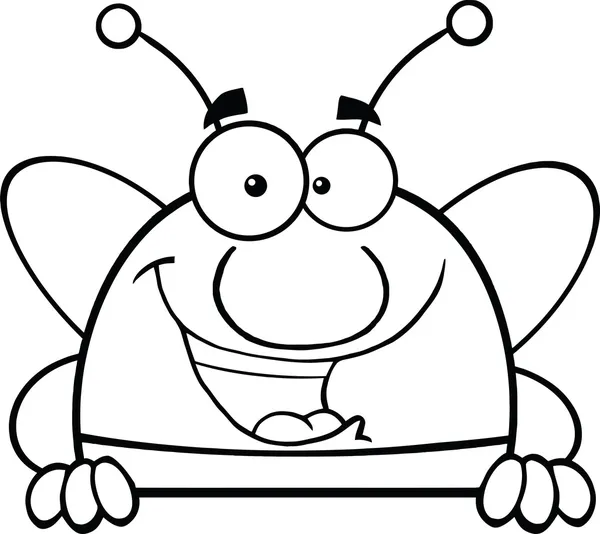 Black and White Pudgy Bee Character Over Blank Sign — стоковое фото