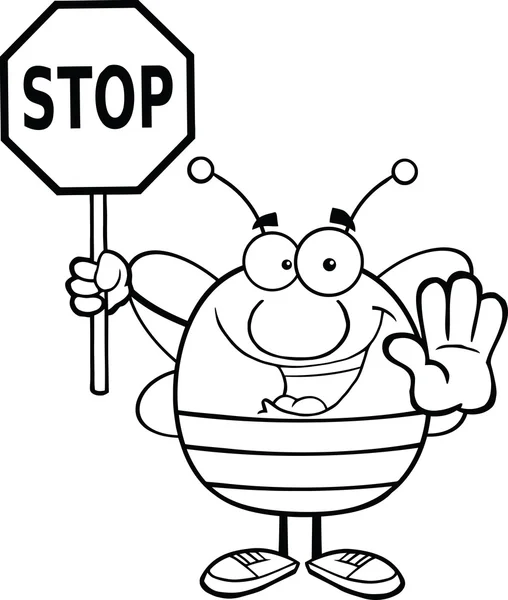 Black and White Pudgy Bee Holding A Stop Sign — стоковое фото