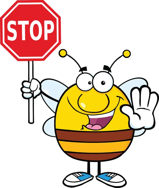 Pudgy Bee sosteniendo una señal de stop —  Fotos de Stock