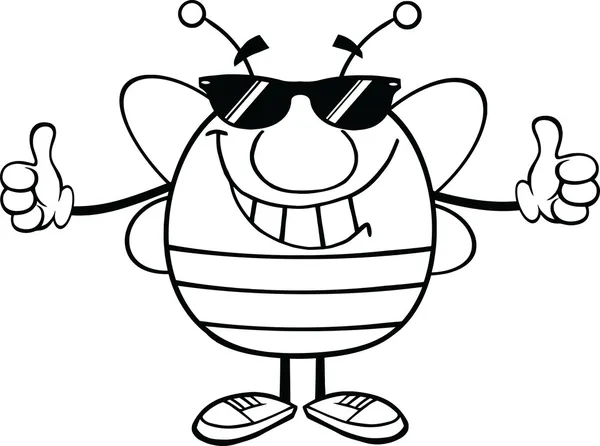 Black and White Pudgy Bee With Sunglasses Giving A Double Thumbs Up — стоковое фото