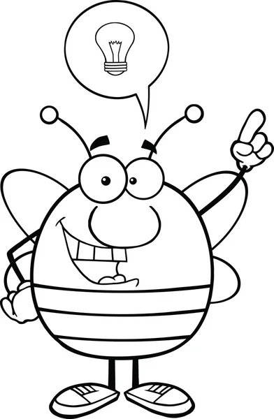Personagem de abelha pudim preto e branco com boa ideia — Fotografia de Stock