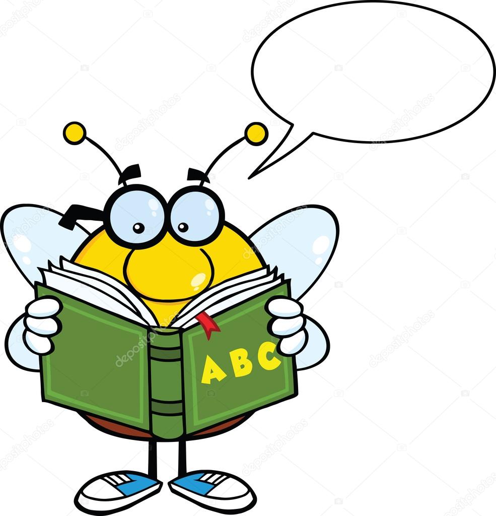Pudgy Bee Character With Glasses Reading A ABC Book
